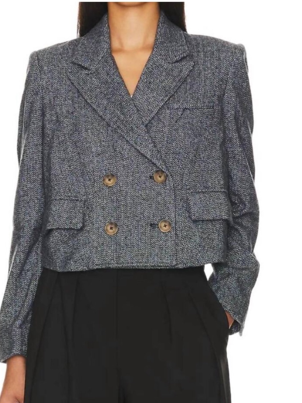 Free People Women's Heritage Double Breasted Crop Wool Blend Blazer Blue XS